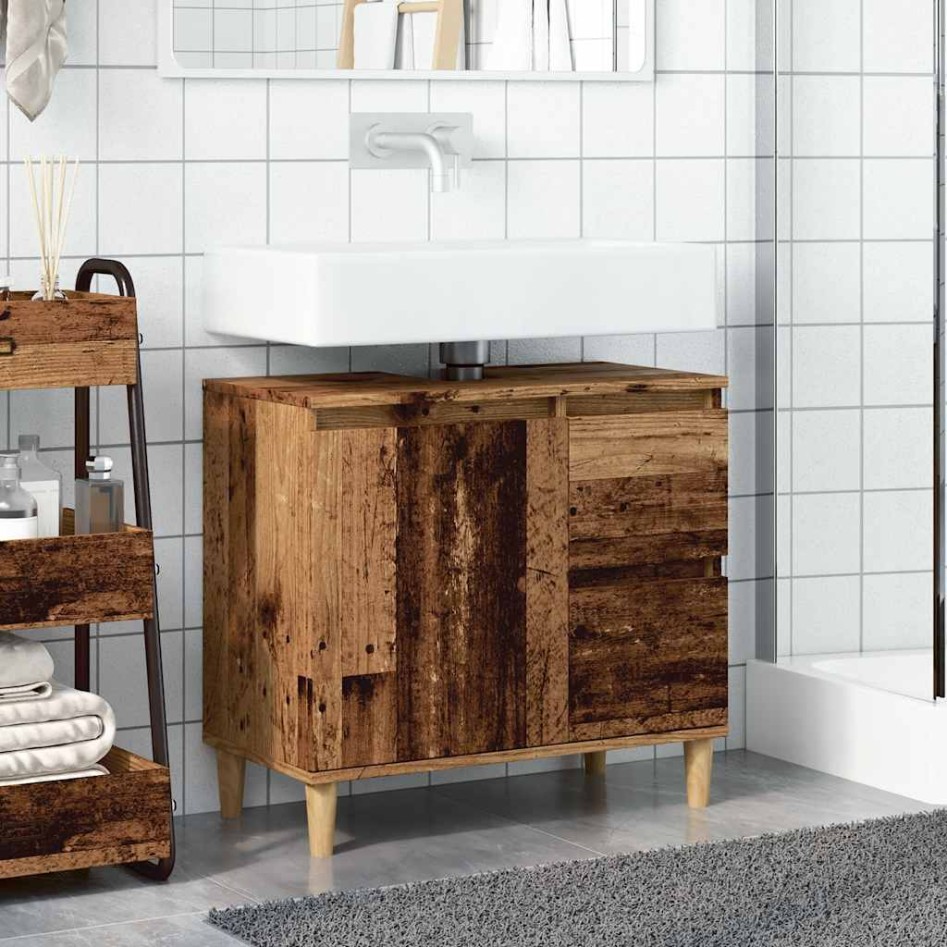 Armario de lavabo baño madera ingeniería envejecida 65x33x60
