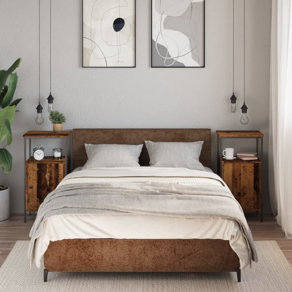 Mesitas de noche 2 uds madera ingeniería envejecida 41x31x80