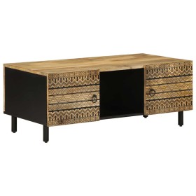 Mesa de centro madera maciza de mango rugosa negro 100x54x40