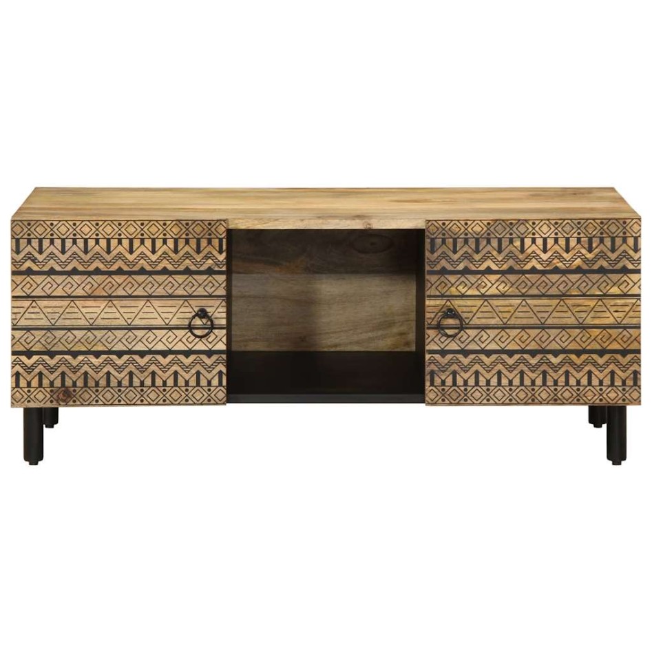 Mesa de centro madera maciza de mango rugosa negro 100x54x40