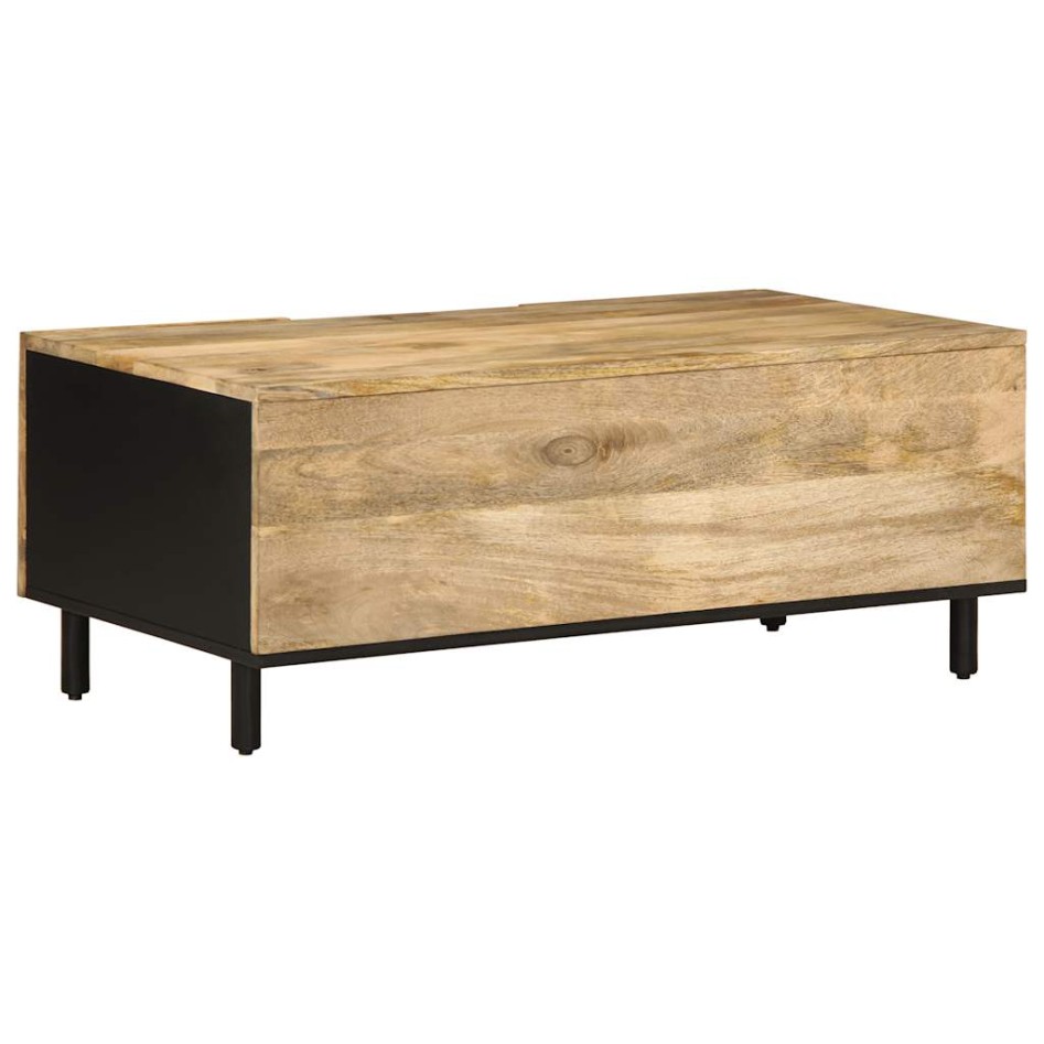 Mesa de centro madera maciza de mango rugosa negro 100x54x40