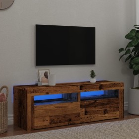 Mueble TV luces LED madera ingeniería envejecida 120x35x40