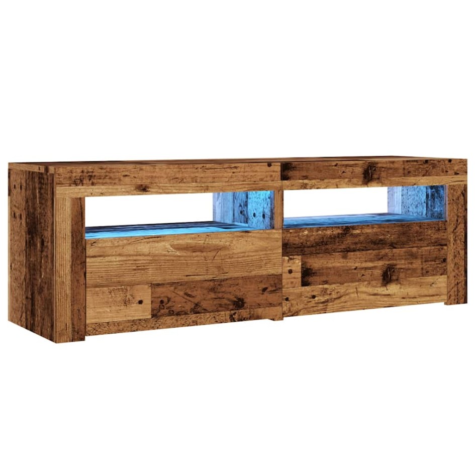 Mueble TV luces LED madera ingeniería envejecida 120x35x40