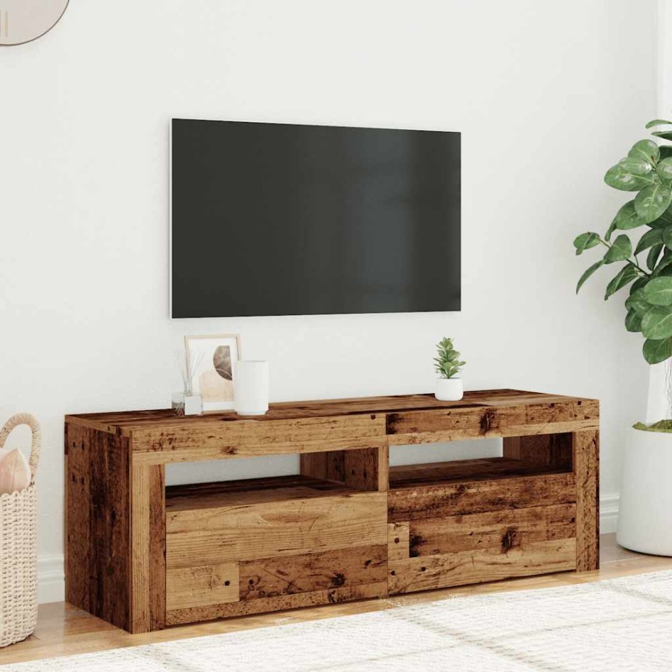 Mueble TV luces LED madera ingeniería envejecida 120x35x40