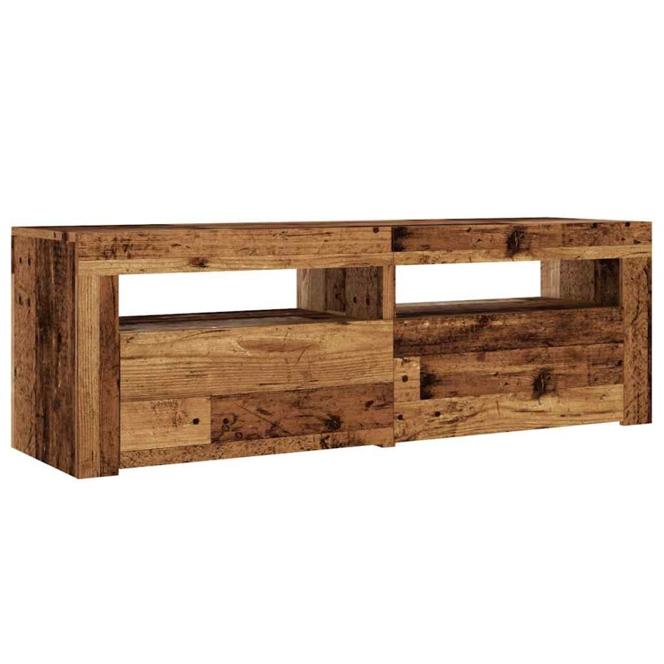 Mueble TV luces LED madera ingeniería envejecida 120x35x40