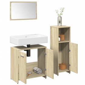 Set de muebles de baño 3 pzas madera contrachapada roble