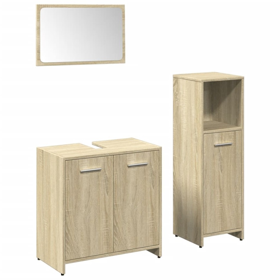 Set de muebles de baño 3 pzas madera contrachapada roble