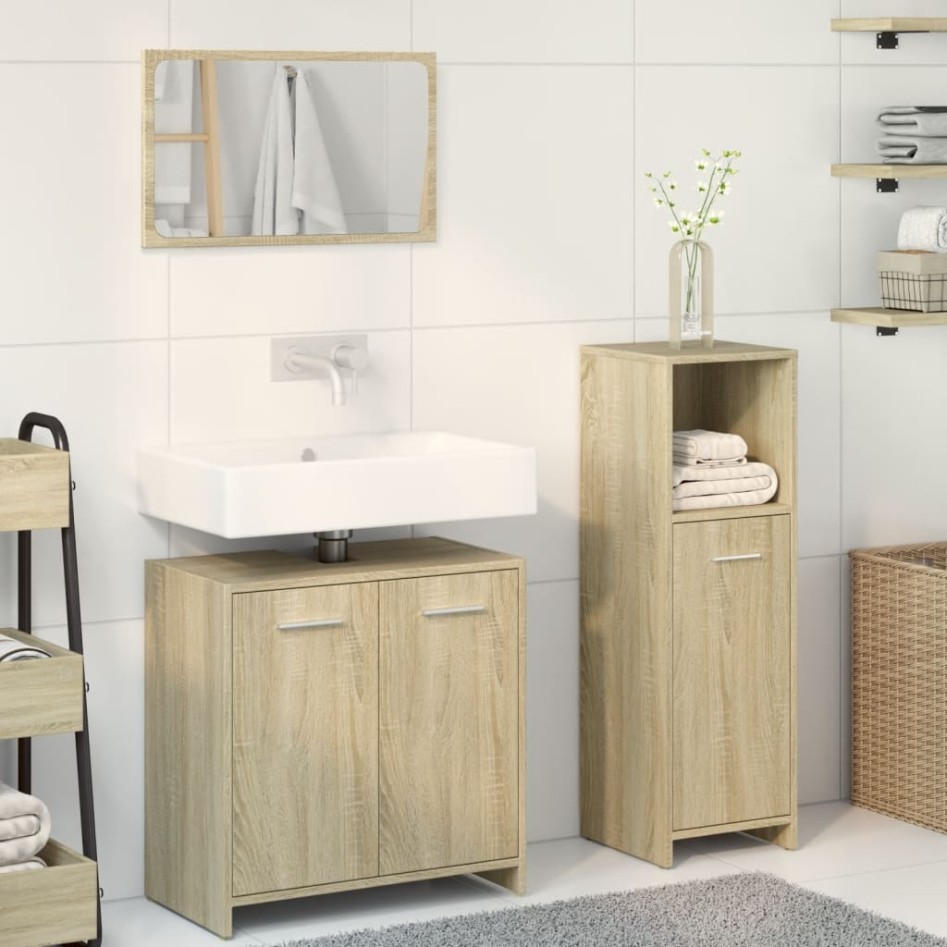 Set de muebles de baño 3 pzas madera contrachapada roble