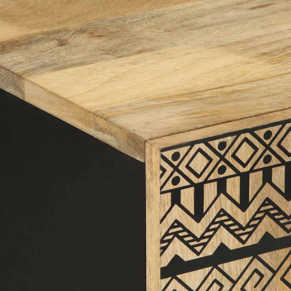 Mueble de TV madera maciza de mango rugosa negro 105x33,5x46