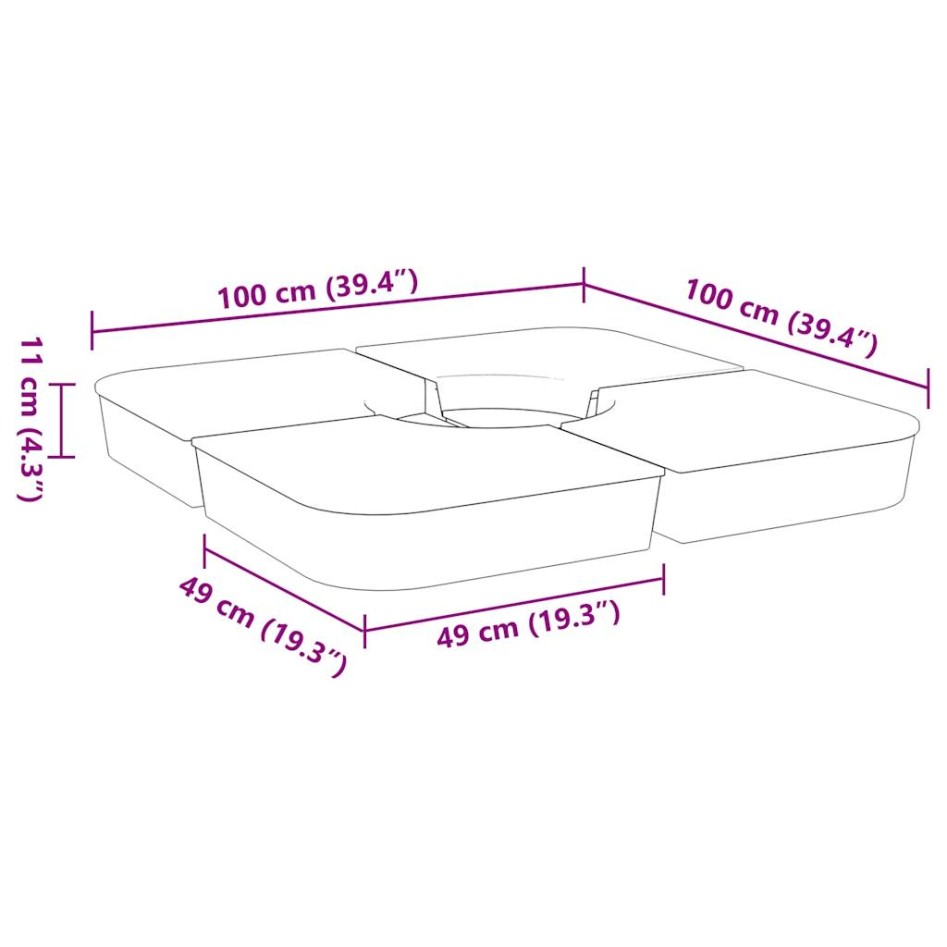 Juego bases de sombrilla 4 uds para parasol cruzado PP 100
