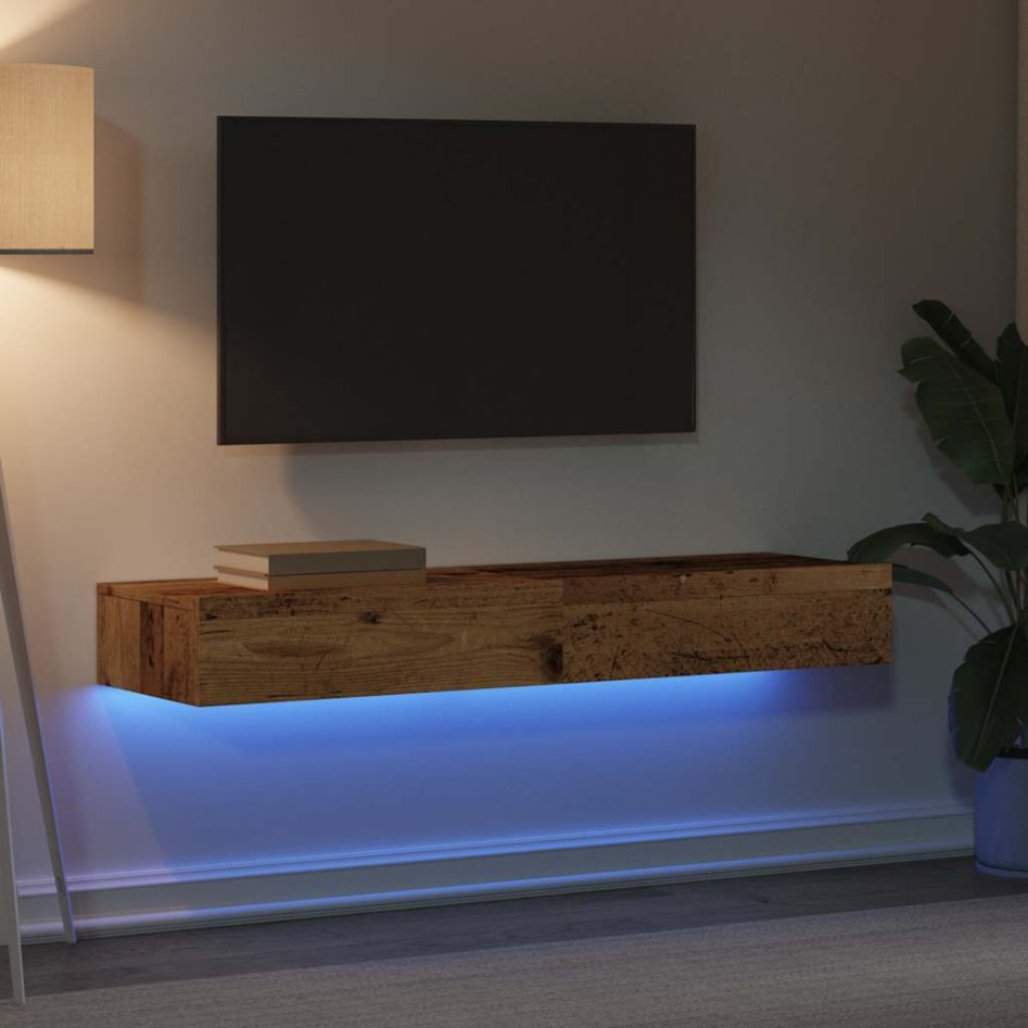 Muebles TV con luces LED 2 uds madera envejecida 60x35x15,5