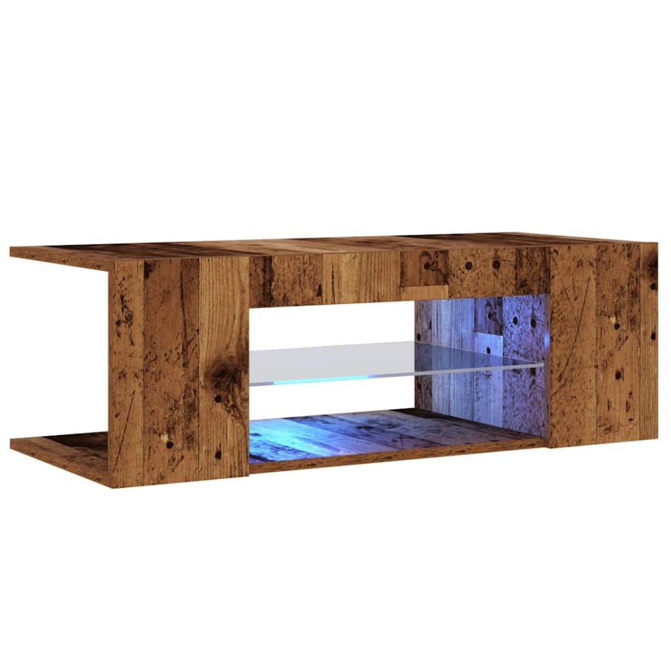 Mueble TV luces LED madera ingeniería envejecida 90x39x30