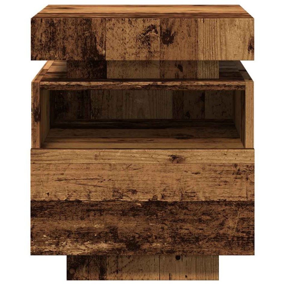 Mesita de noche con luces LED madera envejecida 40x39x48,5