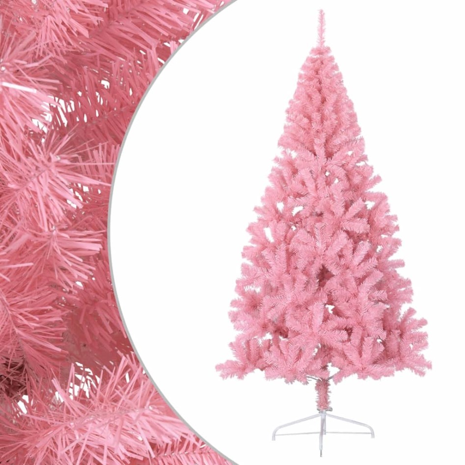 Medio árbol de Navidad artificial con soporte PVC rosa 240