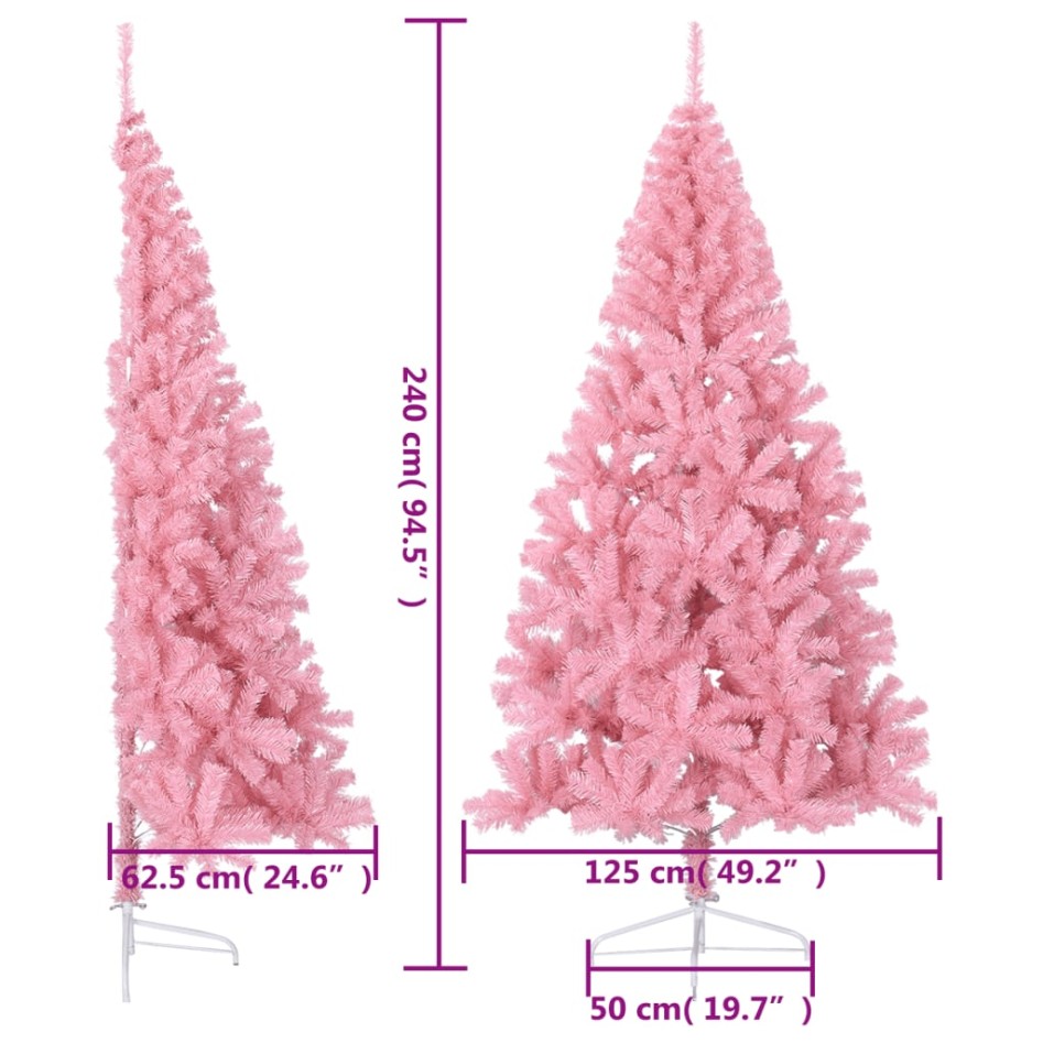 Medio árbol de Navidad artificial con soporte PVC rosa 240
