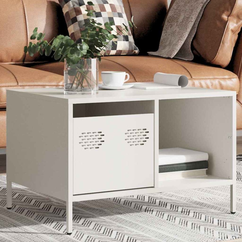 Mesa de centro acero laminado en frío blanco 68,5x50x43,5