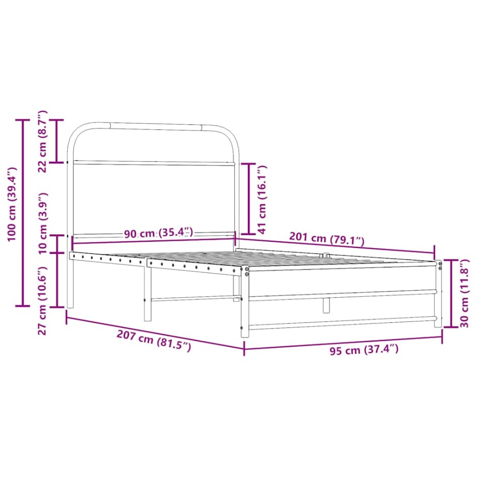 Estructura de cama sin colchón 90x200 cm madera roble