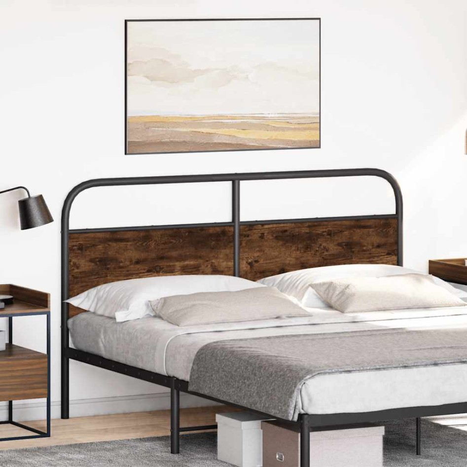 Cabecero de acero y madera de ingeniería roble ahumado 150