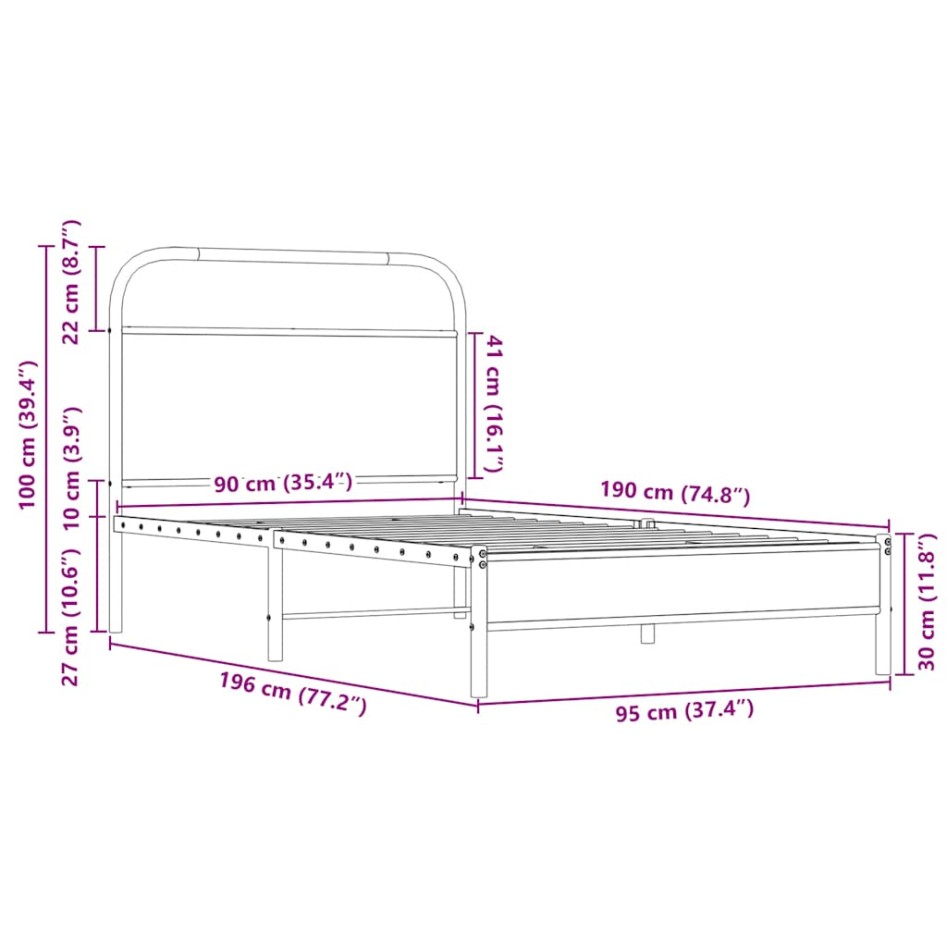 Estructura de cama sin colchón 90x190 cm madera roble