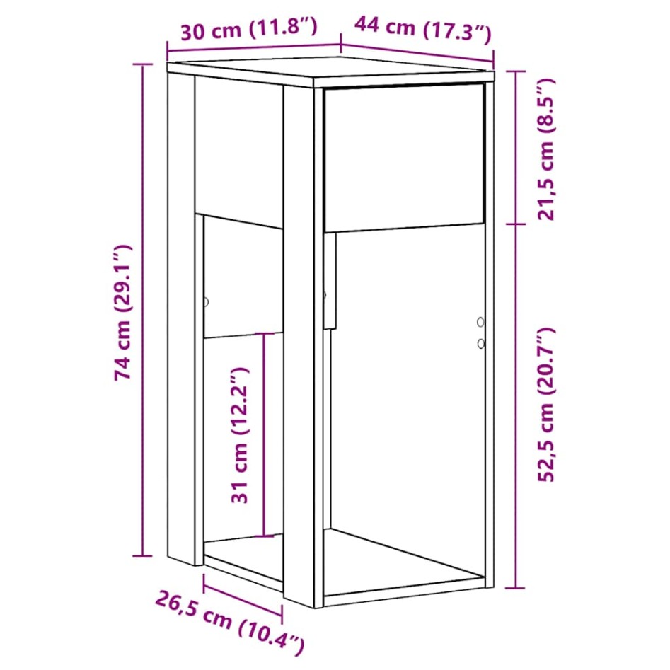 Torre de ordenador con cajón gris sonoma 30x44x74