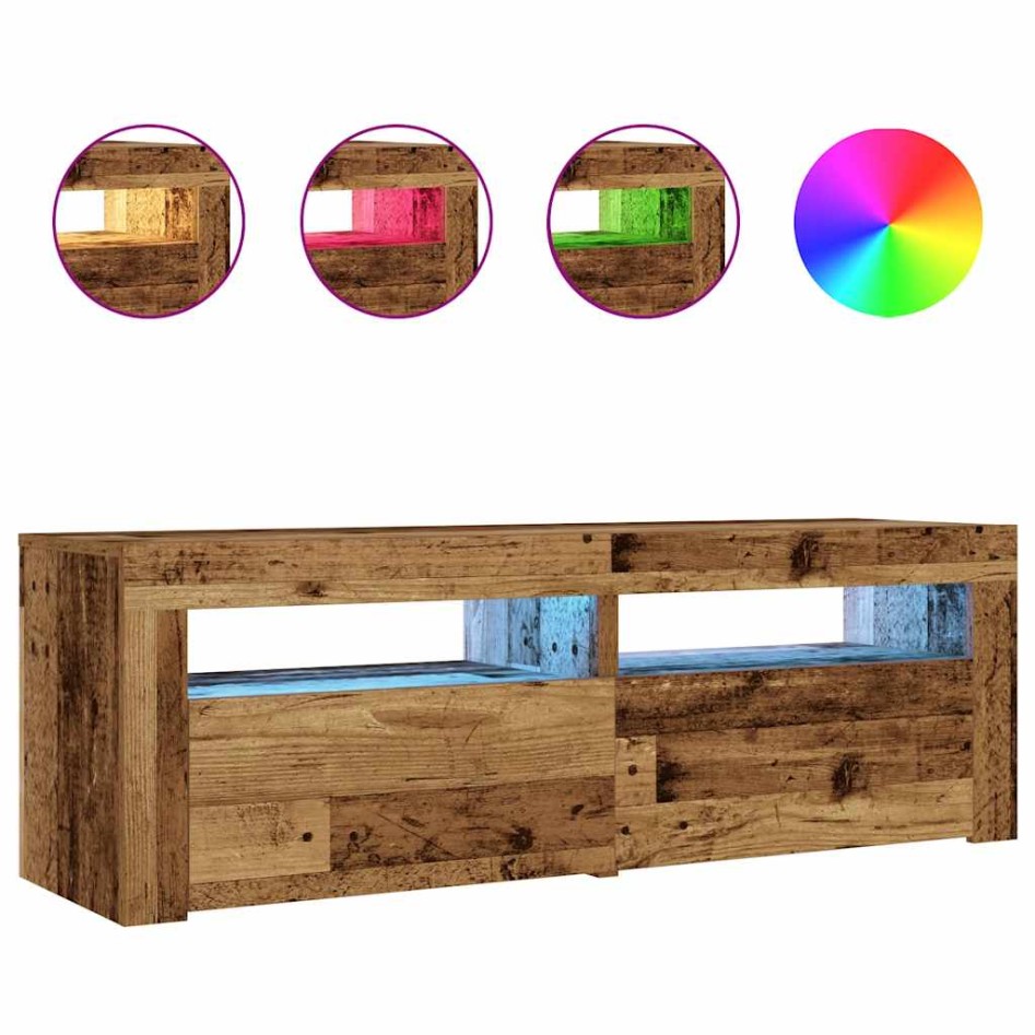 Mesitas de noche con luces LED 2 uds madera vieja 60x35x40