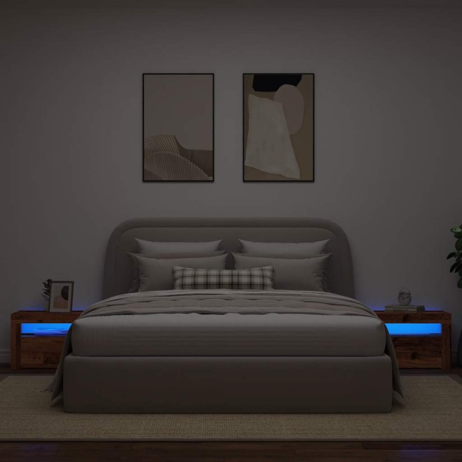 Mesitas de noche con luces LED 2 uds madera vieja 60x35x40