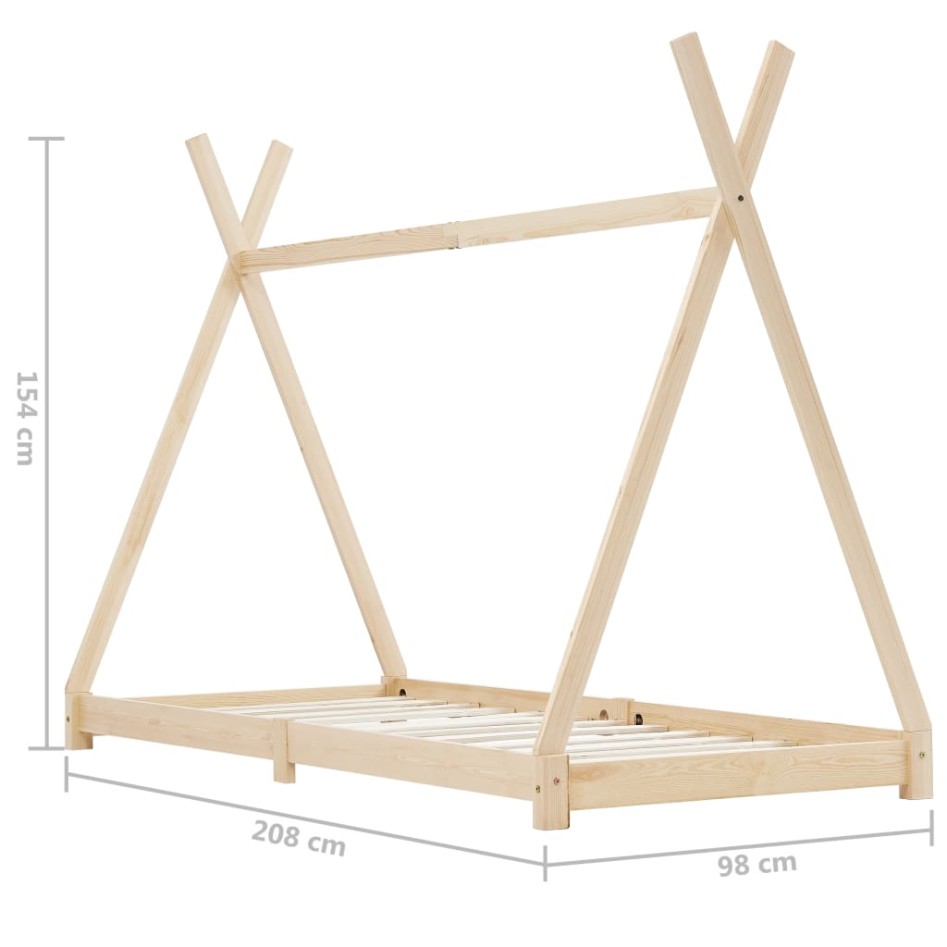 Estructura de cama infantil de madera maciza de pino 90x200