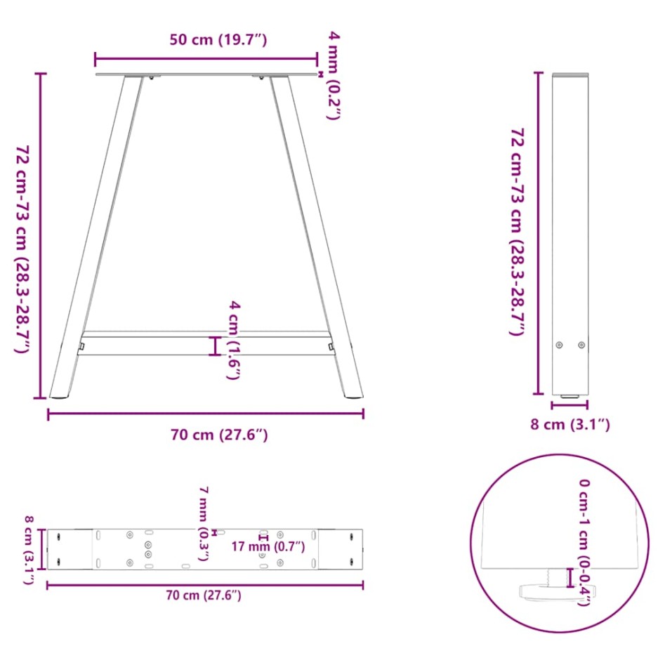 Patas de mesa de centro forma A 2uds acero 70x(72-73)