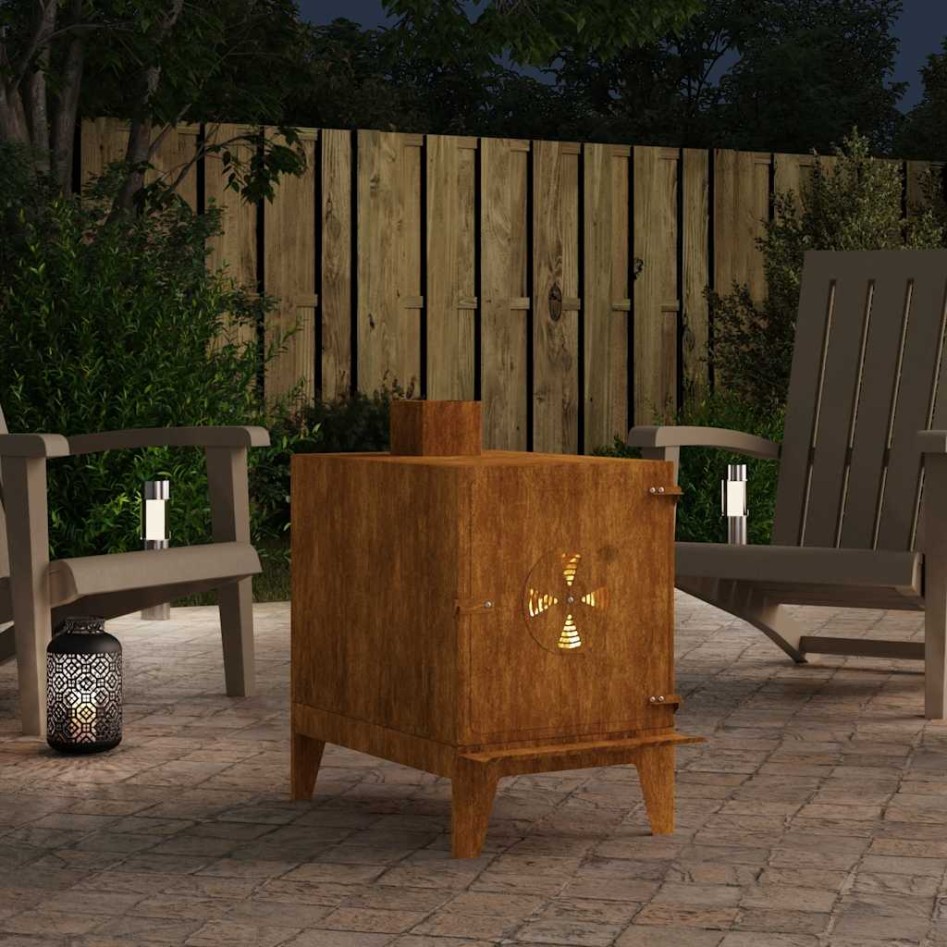 Estufa de camping de acero corten 35x50x60