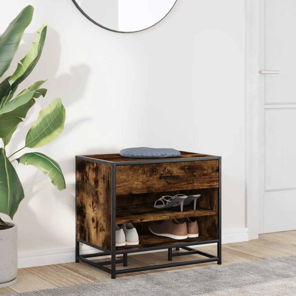 Banco zapatero madera de ingeniería roble ahumado 60x40x53,5