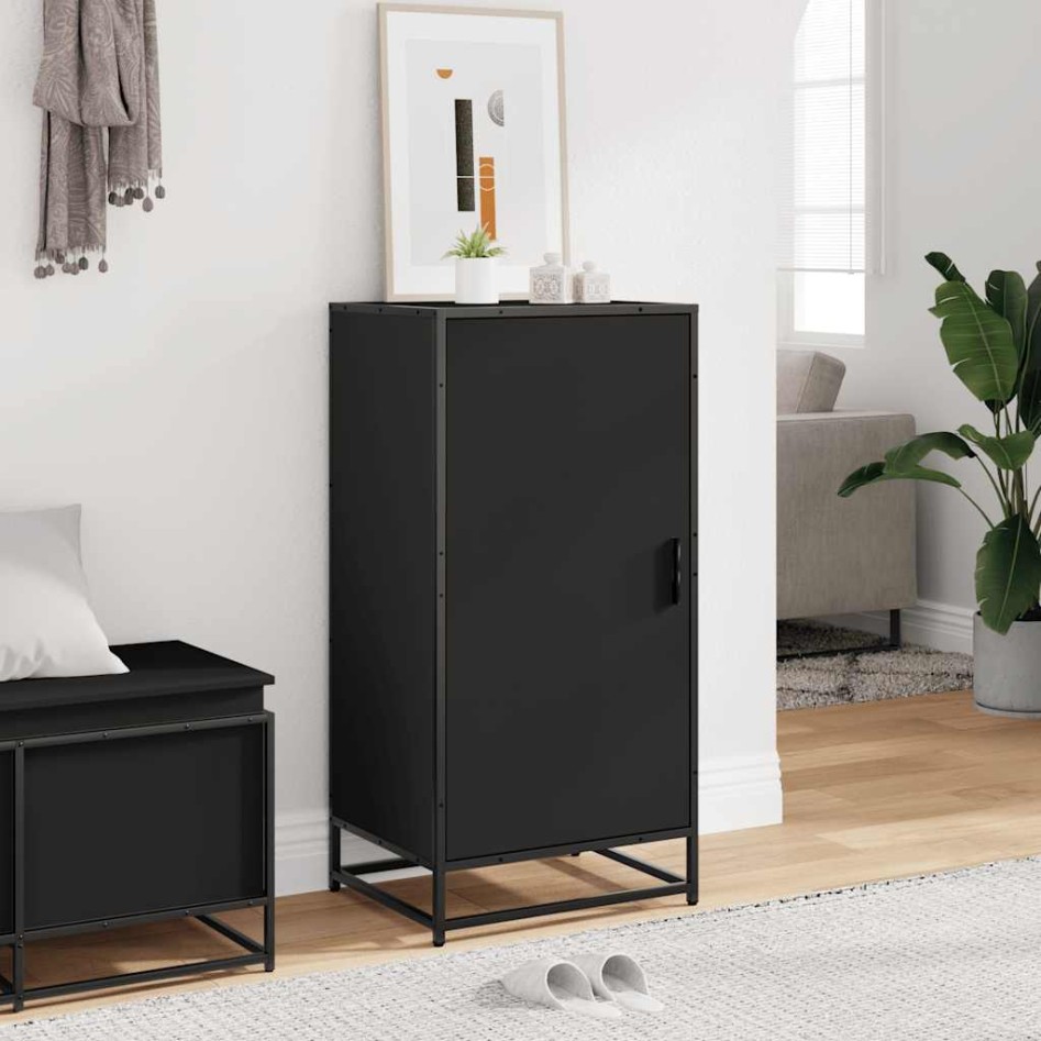 Mueble zapatero de madera de ingeniería negro 48x38x97,5