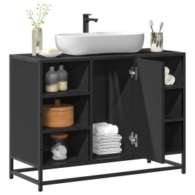 Armario de lavabo de baño madera ingeniería negro 80x33x60