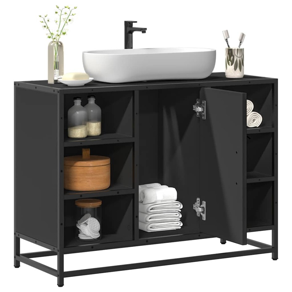 Armario de lavabo de baño madera ingeniería negro 80x33x60