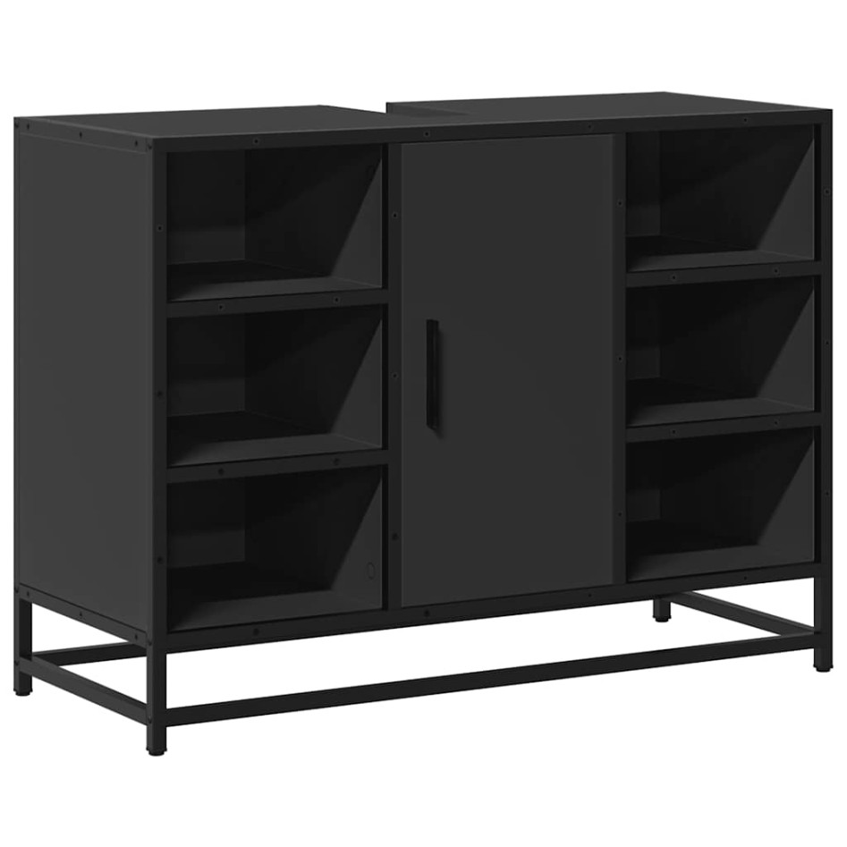 Armario de lavabo de baño madera ingeniería negro 80x33x60