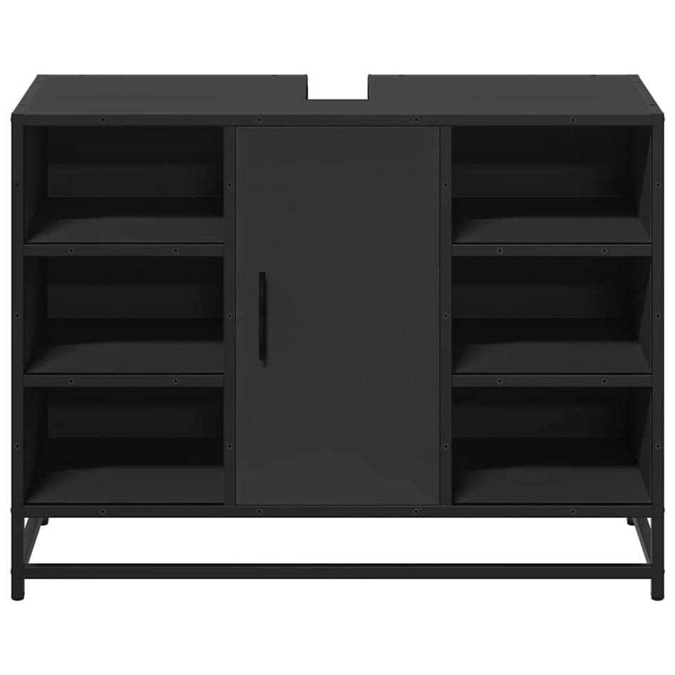 Armario de lavabo de baño madera ingeniería negro 80x33x60