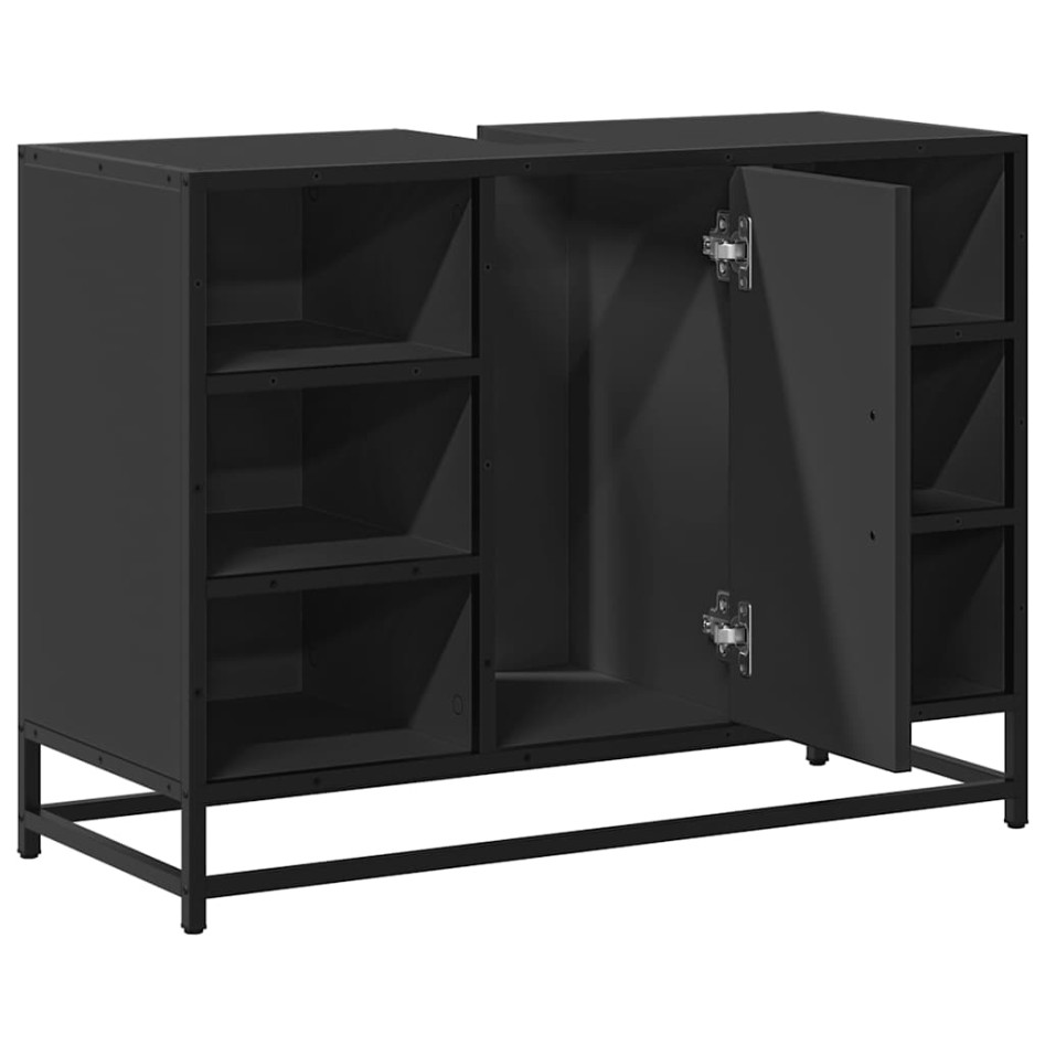 Armario de lavabo de baño madera ingeniería negro 80x33x60