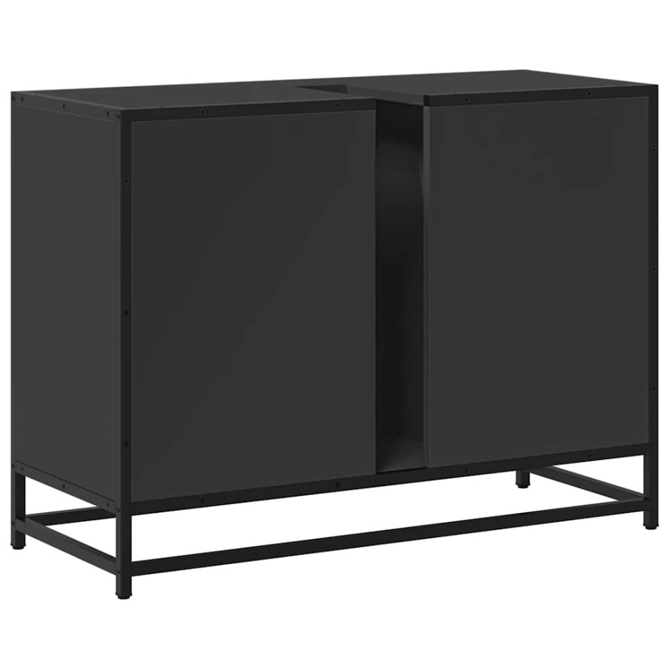 Armario de lavabo de baño madera ingeniería negro 80x33x60