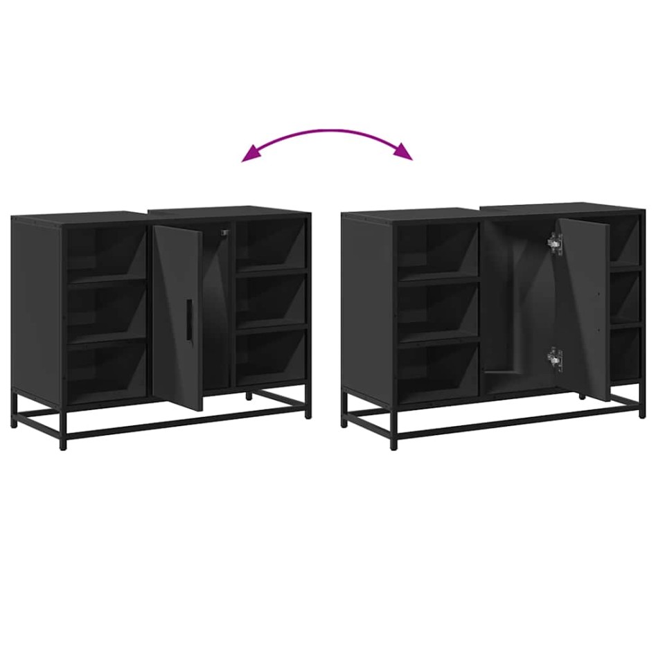 Armario de lavabo de baño madera ingeniería negro 80x33x60