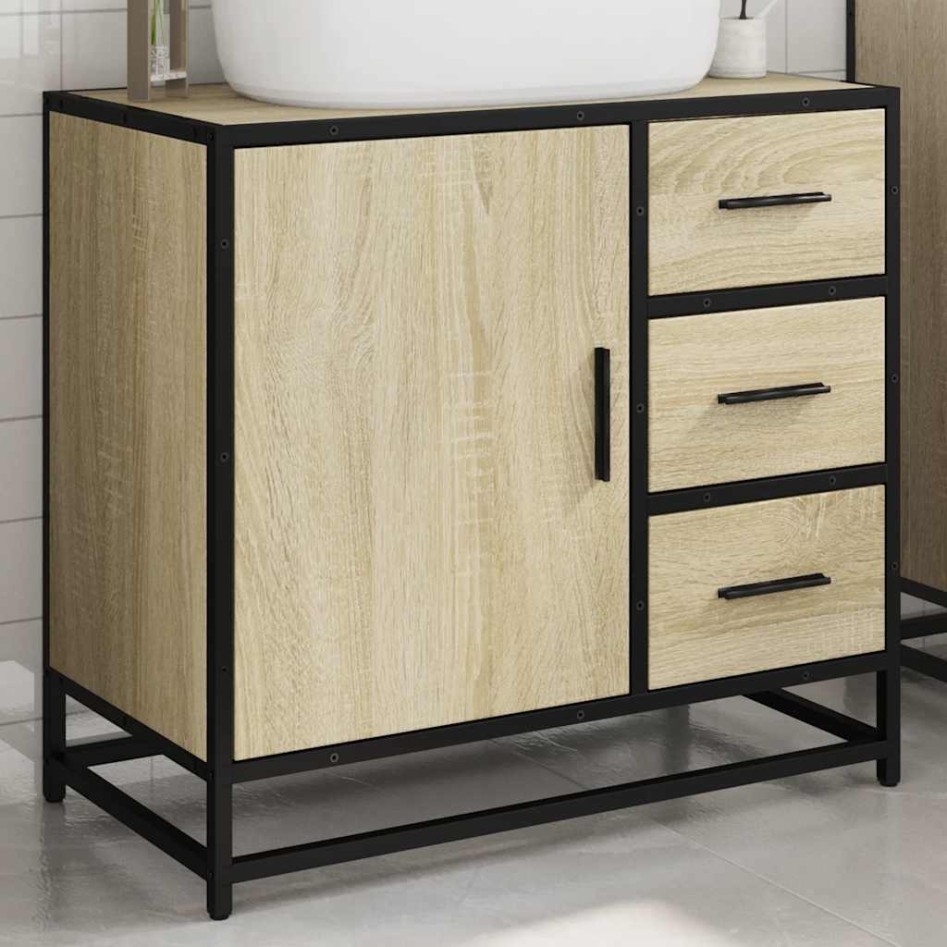 Armario de lavabo de baño madera roble Sonoma 65x33x60