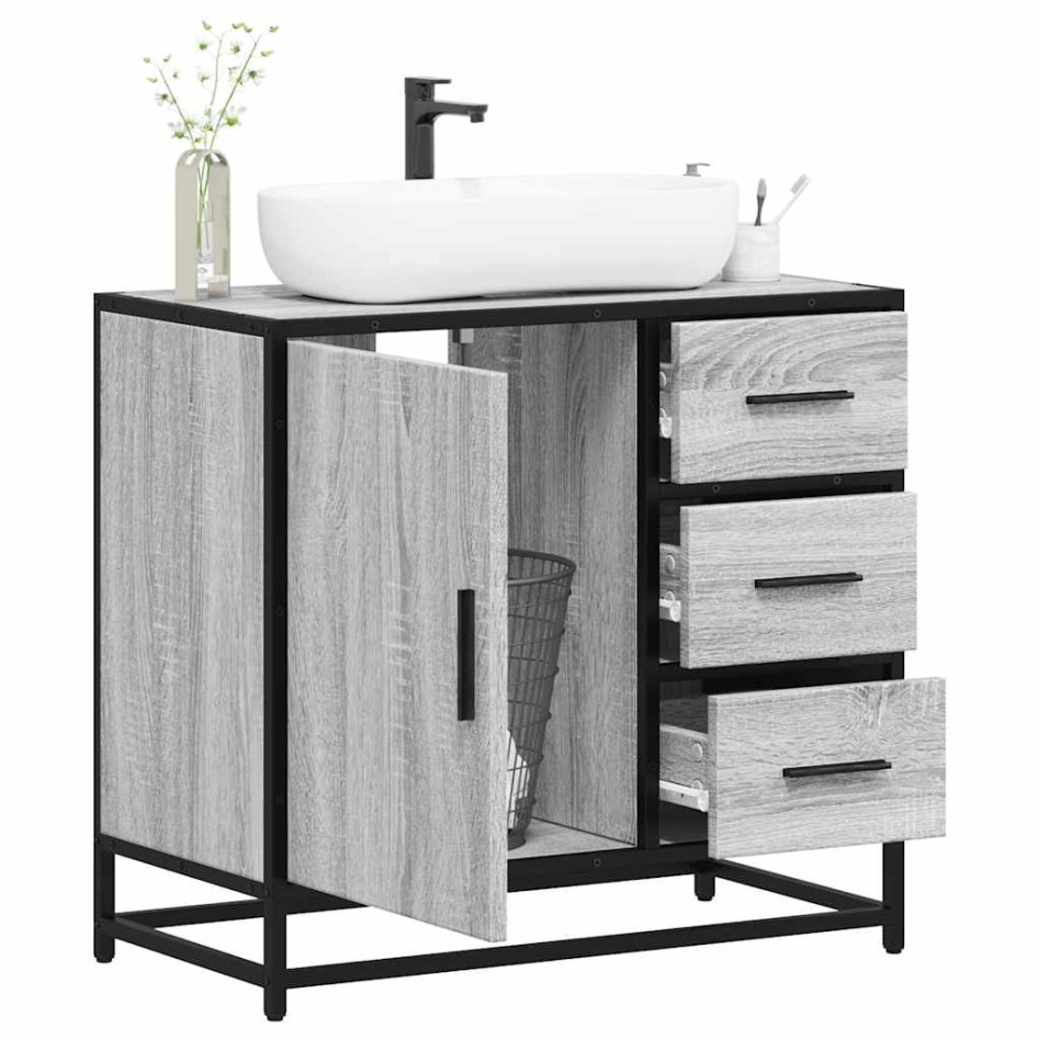 Mueble lavabo baño madera contrachapada sonoma gris 65x33x60