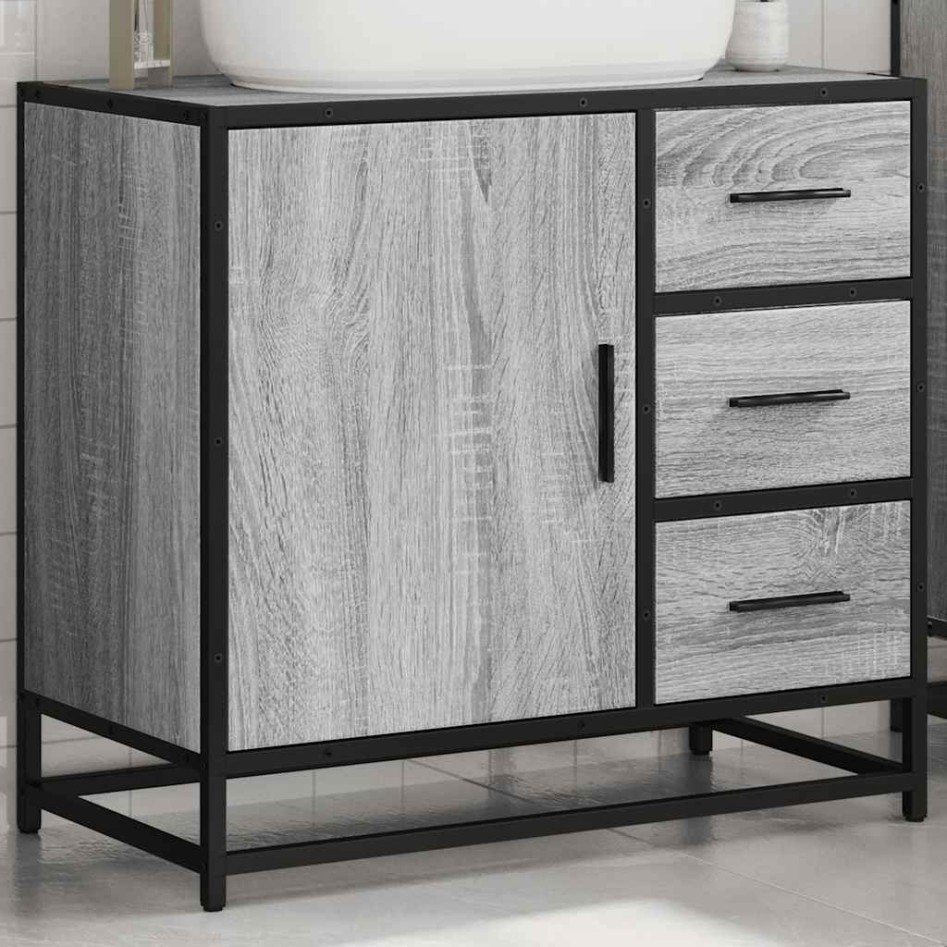 Mueble lavabo baño madera contrachapada sonoma gris 65x33x60