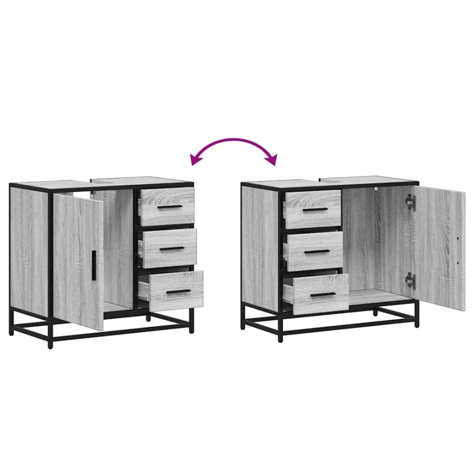 Mueble lavabo baño madera contrachapada sonoma gris 65x33x60