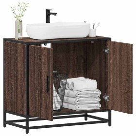 Mueble de lavabo madera de ingeniería roble marrón 65x33x60