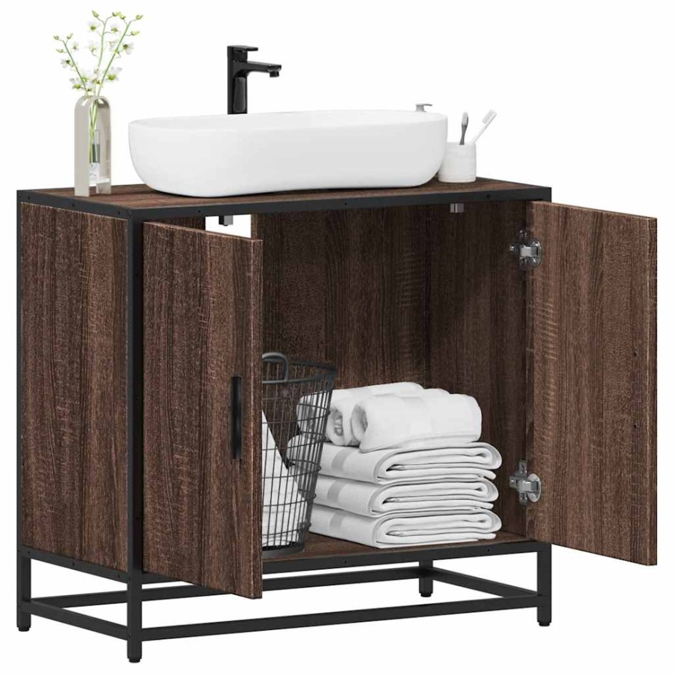 Mueble de lavabo madera de ingeniería roble marrón 65x33x60