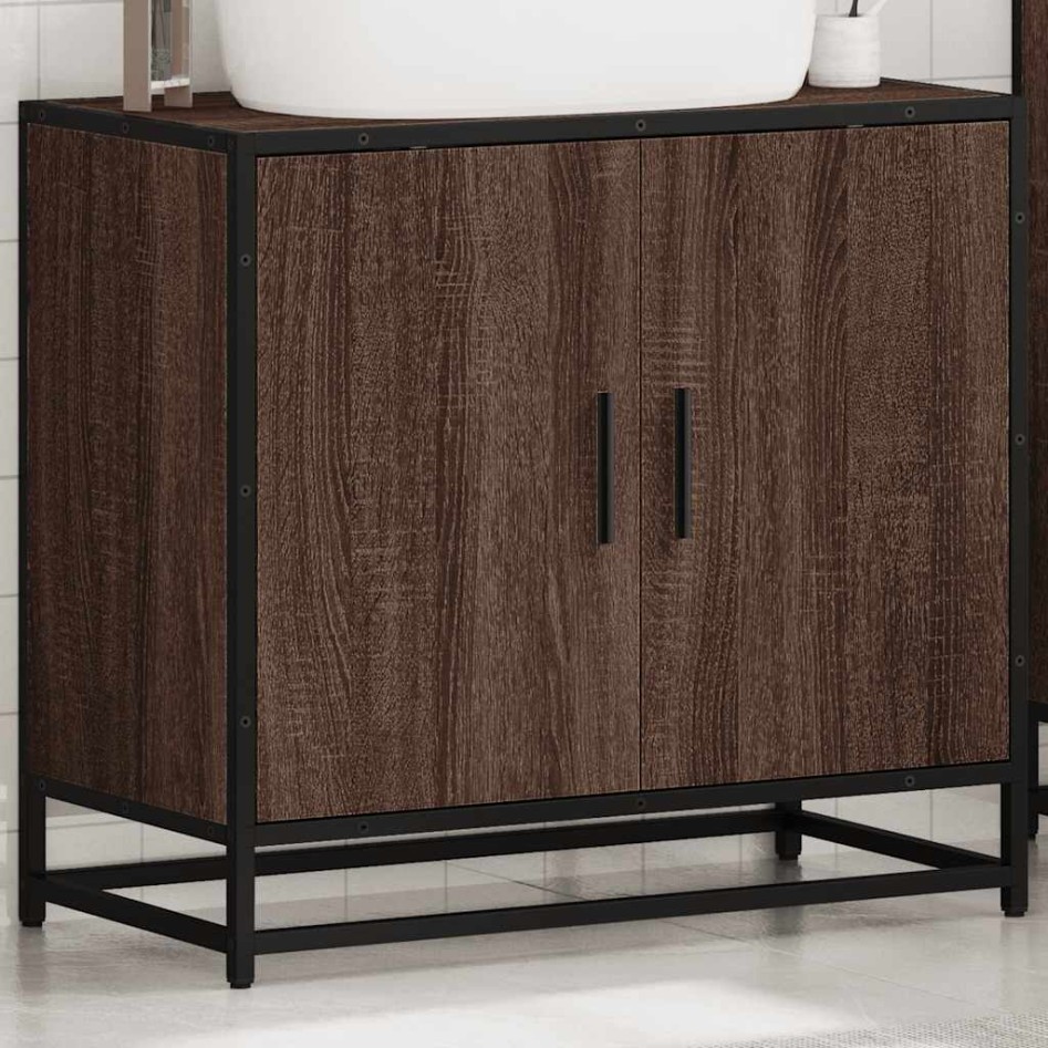 Mueble de lavabo madera de ingeniería roble marrón 65x33x60