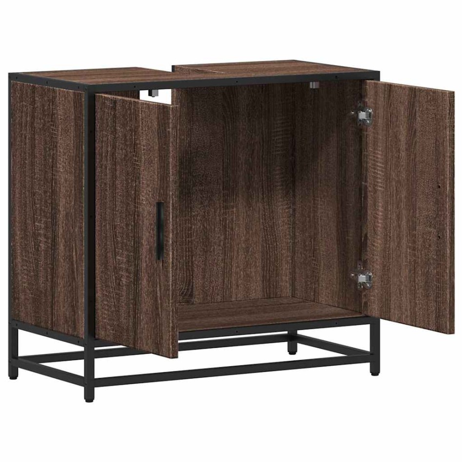 Mueble de lavabo madera de ingeniería roble marrón 65x33x60