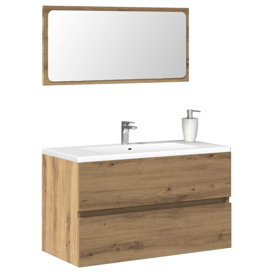 Mueble de baño con espejo de madera ingeniería roble