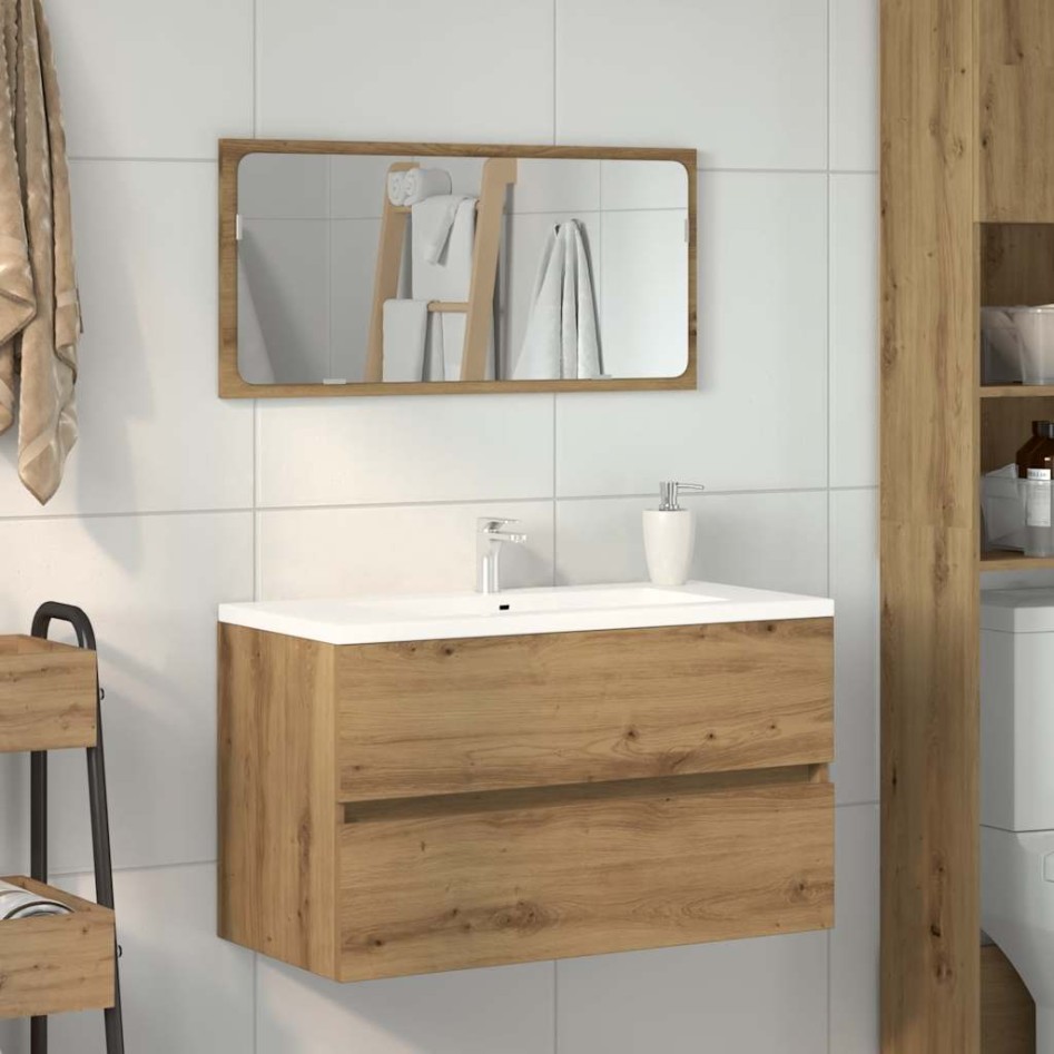 Mueble de baño con espejo de madera ingeniería roble