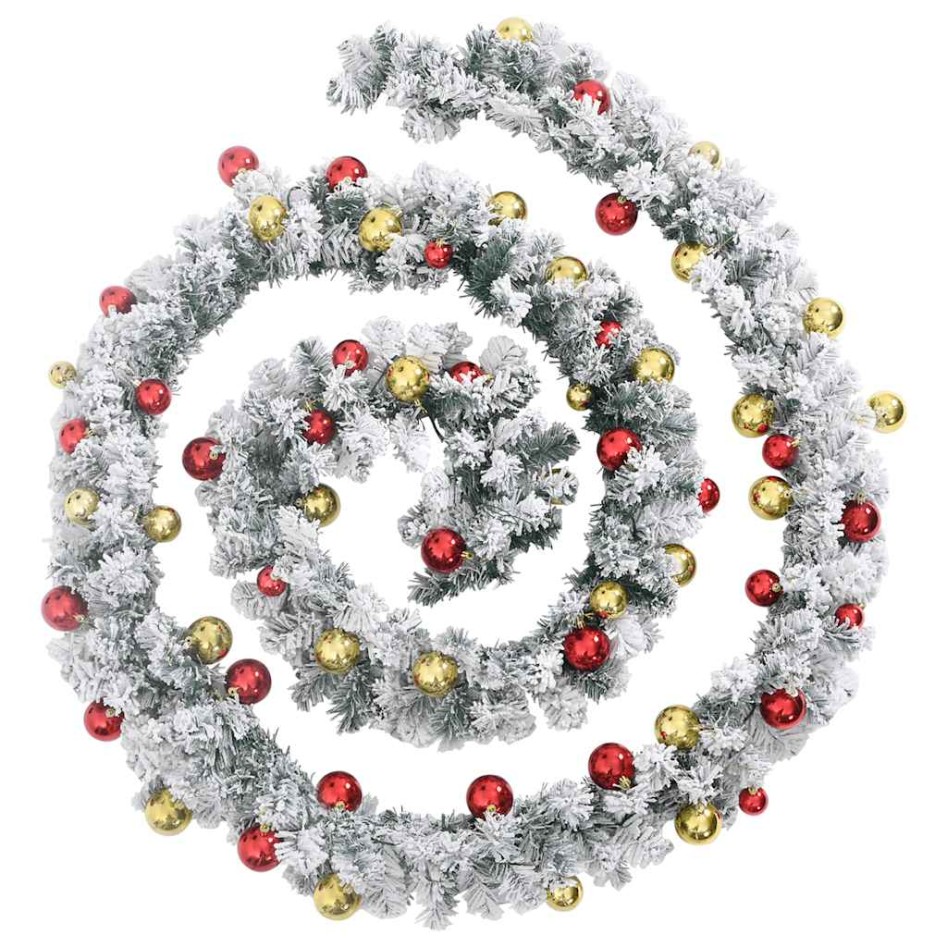 Guirnalda de Navidad con bolas y luces LED PVC verde 10