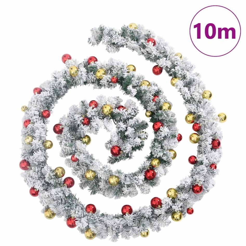 Guirnalda de Navidad con bolas y luces LED PVC verde 10